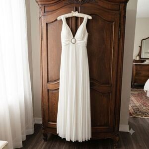 Y2K Taboo White Chiffon Maxi Dress Rhinestone Tie Back Detail Goddess Boho-Chic